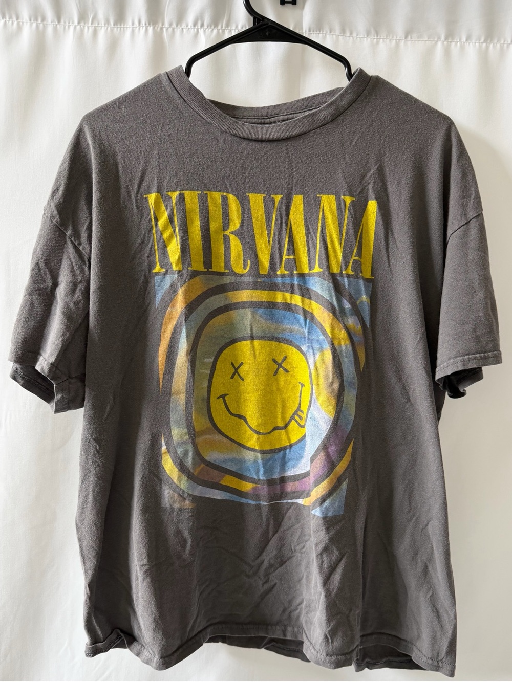 Nirvana Smiley Face Gray Graphic Band T-Shirt XL